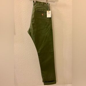 Billy Reid Cohan Chino Selvedge in Olive, size 32. Tapered Cut, Made in the USA